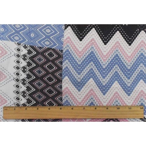 Black/Pink/Multi Chevron Patch Printed Chiffon Woven Fabric