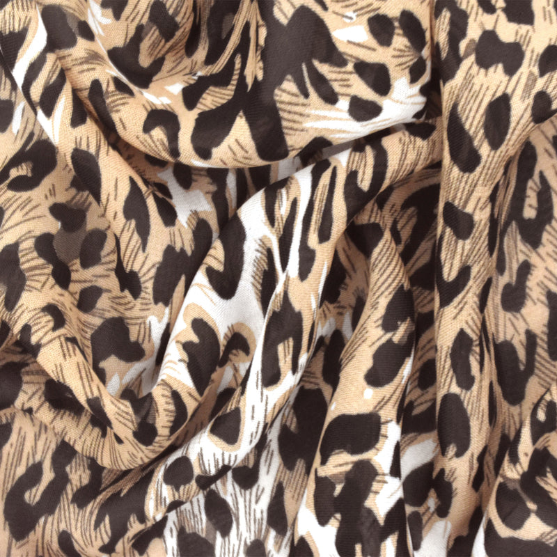 3 YD PC-Biscuit Beige-Multi Leopard Printed Poly Chiffon Woven Fabric