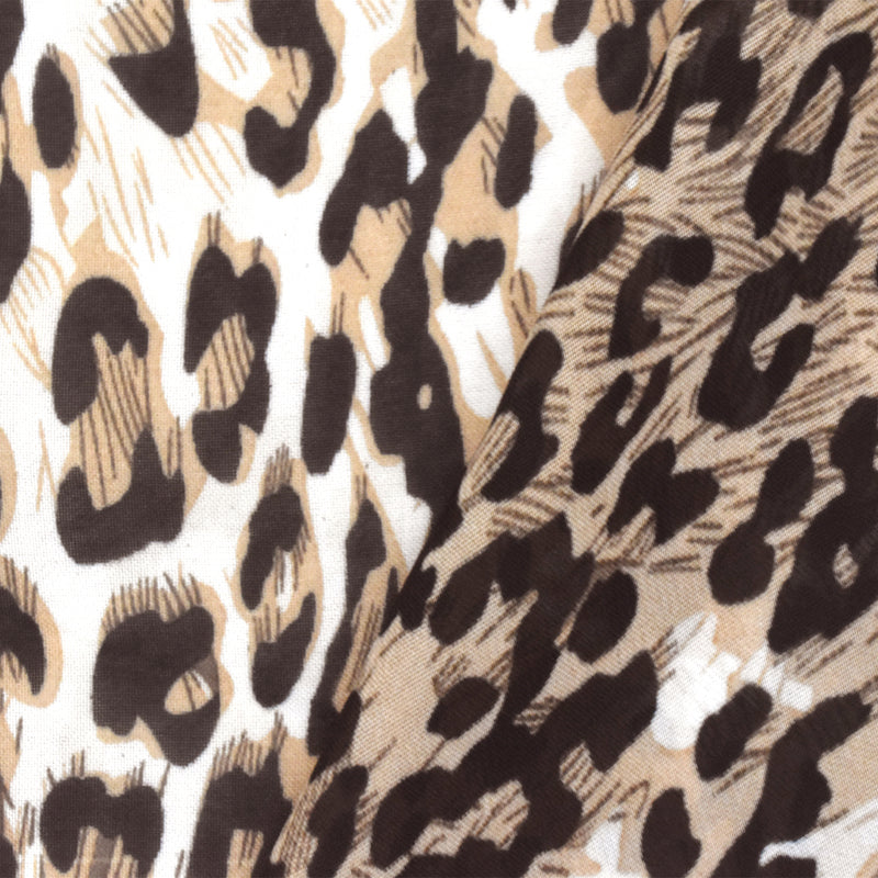 3 YD PC-Biscuit Beige-Multi Leopard Printed Poly Chiffon Woven Fabric
