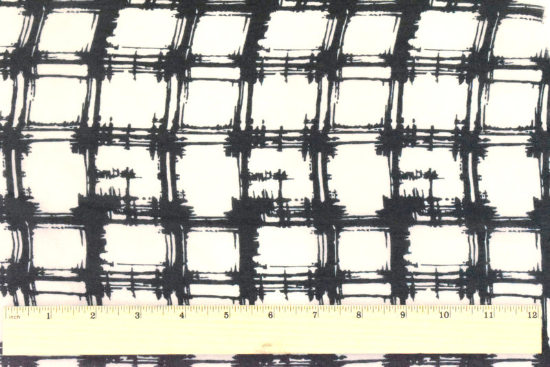 3 YD PC-Mist Pink-Black Abstract Check Printed Poly Chiffon Woven Fabric