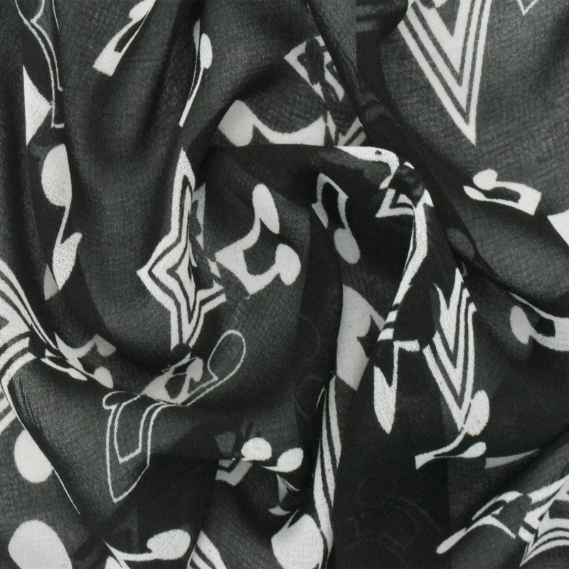Basic Black-White Star Music Printed Poly Chiffon Woven Fabric