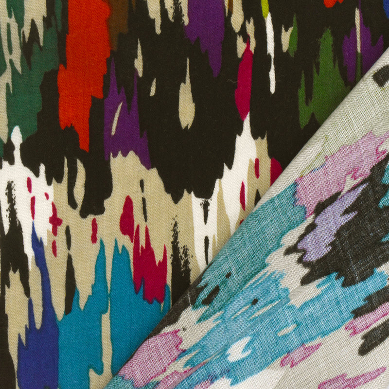 1 3/8 YD PC-Forest Green-Multi Abstract Printed Challis Woven Fabric