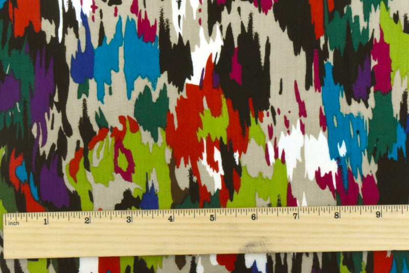 1 3/8 YD PC-Forest Green-Multi Abstract Printed Challis Woven Fabric