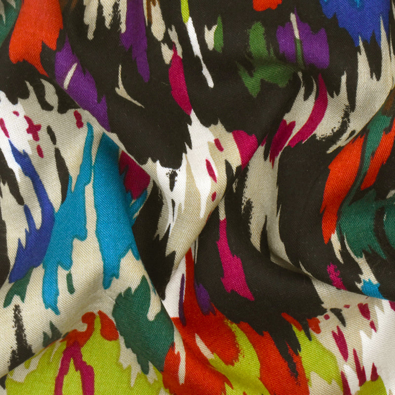 Forest Green-Multi Abstract Printed Challis Woven Fabric