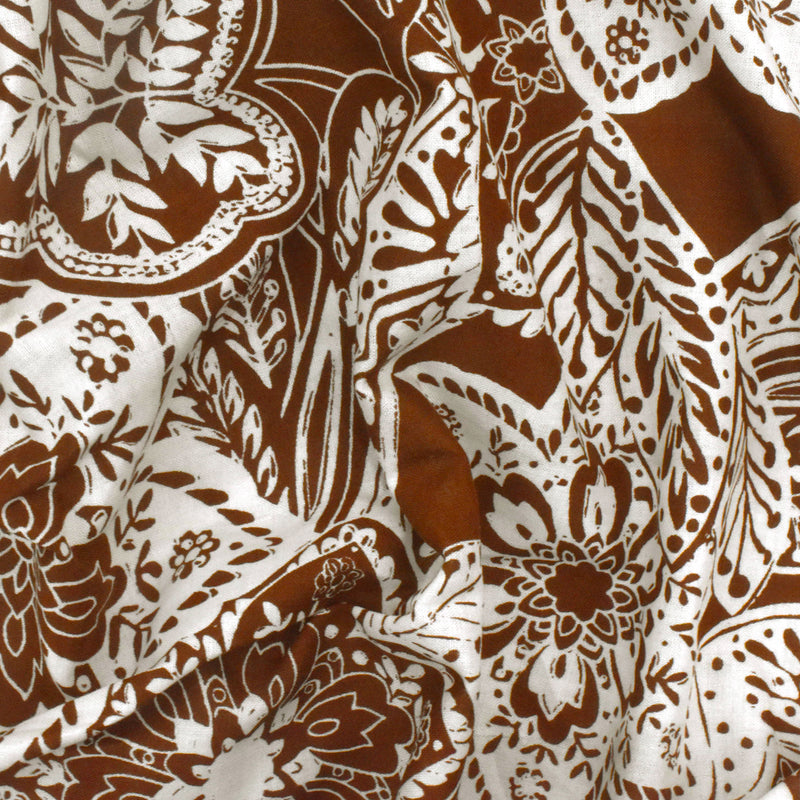 1 YD PC-Brown-Ivory Cotton Floral Printed Batiste Woven Fabric