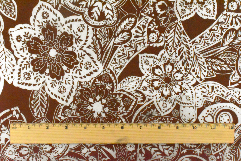 1 YD PC-Brown-Ivory Cotton Floral Printed Batiste Woven Fabric