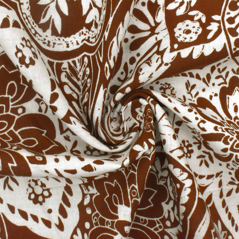 1 YD PC-Brown-Ivory Cotton Floral Printed Batiste Woven Fabric