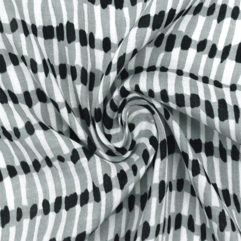 4 7/8 YD PC-Gray-Black-White Rayon Abstract Printed Lawn Fabric