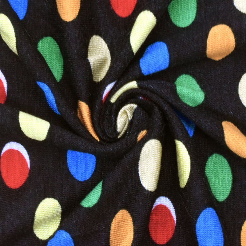 2 1/2 YD PC-Pitch Black-Multi Dot Printed Stretch Jersey Knit Fabric