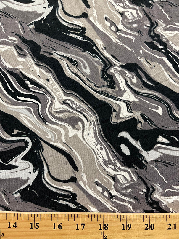 Gray Multi Marbled Print Double Brushed Jersey Knit Fabric