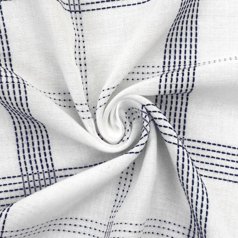 2 3/4 YD PC-Deep Blue-White Rayon Blend Stitched Plaid Lawn Fabric