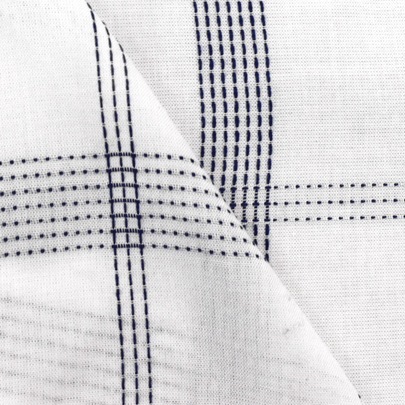 2 3/4 YD PC-Deep Blue-White Rayon Blend Stitched Plaid Lawn Fabric