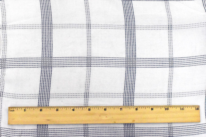 2 3/4 YD PC-Deep Blue-White Rayon Blend Stitched Plaid Lawn Fabric