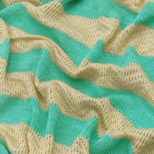 Turquoise/Cream Beige Semi-Opaque Striped Knit Fabric