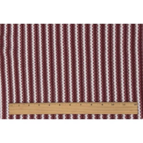 Burgundy/Mauve/White Striped Waffle Knit Fabric