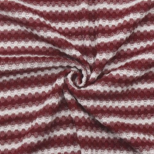 Burgundy/Mauve/White Striped Waffle Knit Fabric