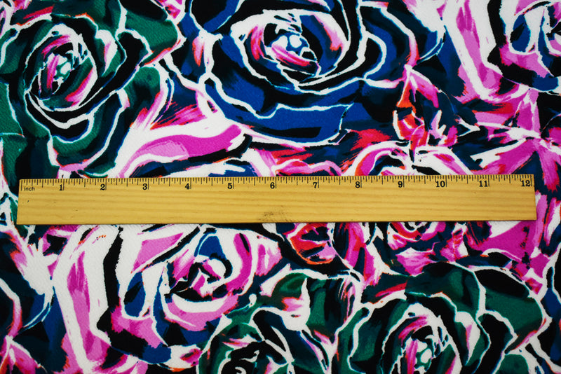 2 5/8 YD PC-Pink-Multi Nylon Poly Stretch Spandex Floral Print Crepe Double Knit Fabric