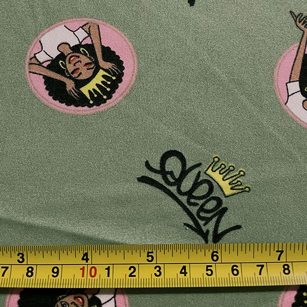 3 1/4 YD PC-Green Queen Print Double Brushed Knit Fabric