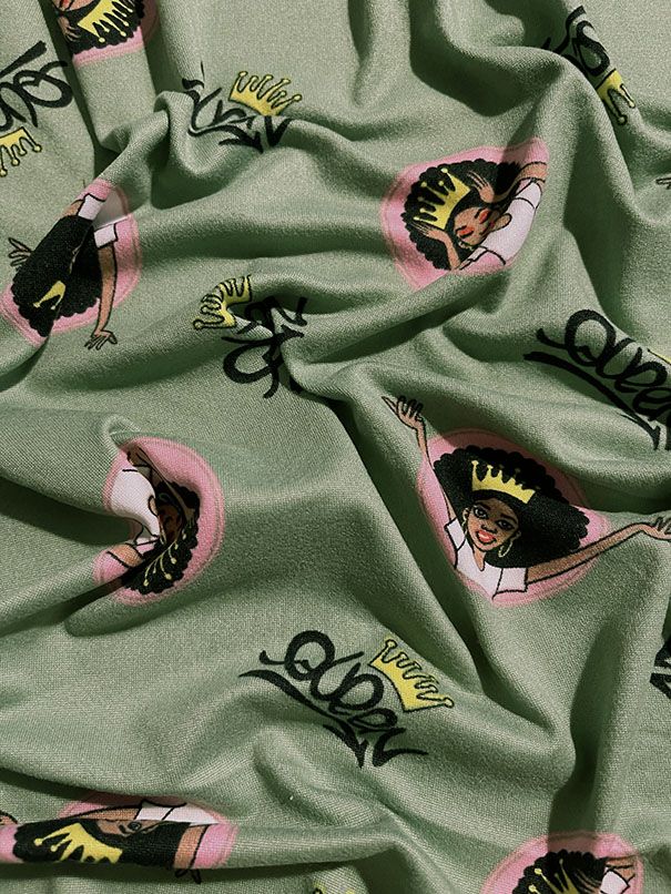 3 1/4 YD PC-Green Queen Print Double Brushed Knit Fabric