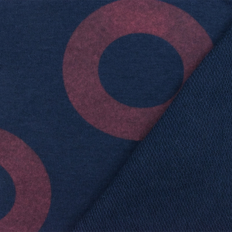 4 YD PC-Deep Ocean Blue-Maroon Circle Printed Stretch French Terry Knit Fabric
