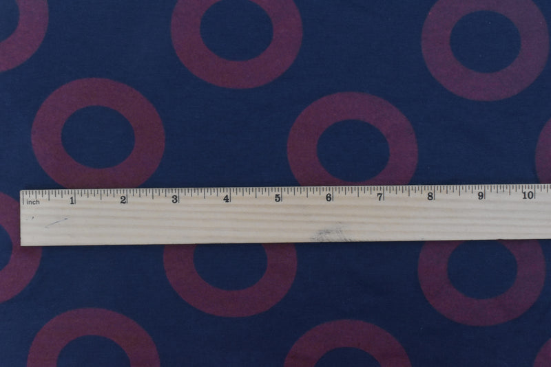 4 YD PC-Deep Ocean Blue-Maroon Circle Printed Stretch French Terry Knit Fabric