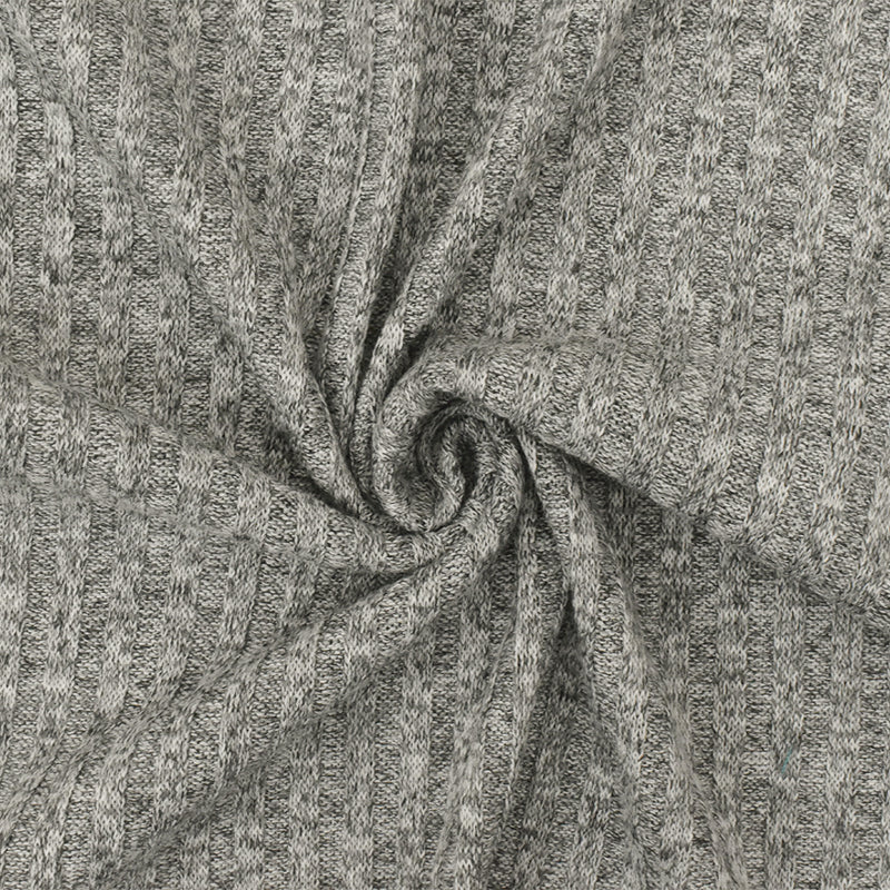 Space Gray-Black-White Texture Stretch 4x4 Poly Rib Knit Fabric