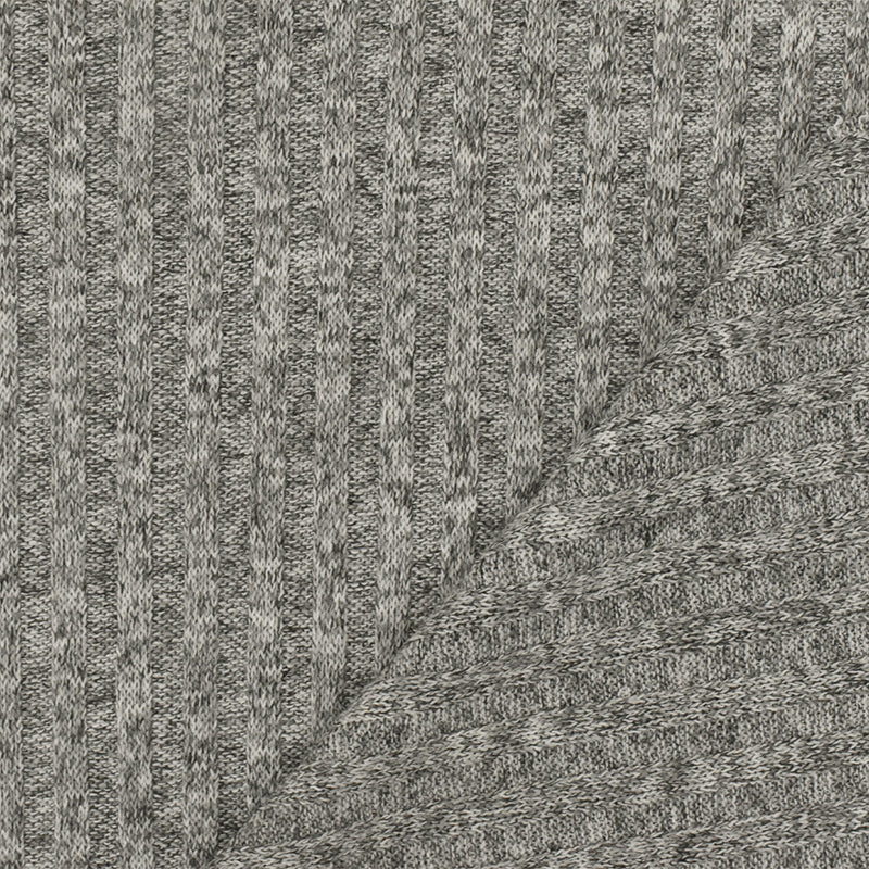 Space Gray-Black-White Texture Stretch 4x4 Poly Rib Knit Fabric