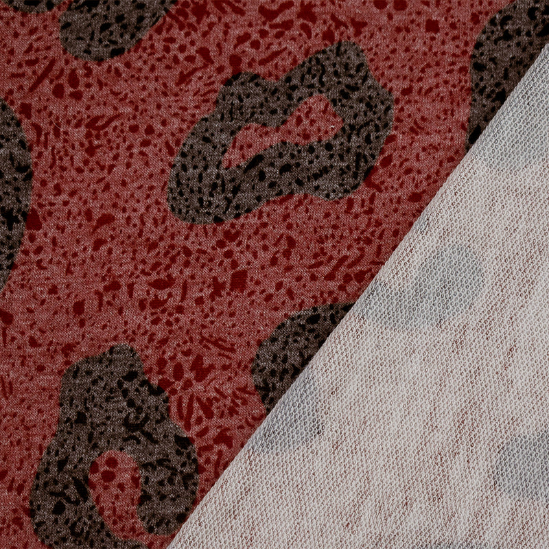 Red-Black-Multi Poly-Rayon Stretch Leopard Print Baby French Terry Knit