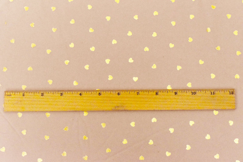 Soft Peach-Gold Heart Foil Printed Poly Chiffon Woven Fabric