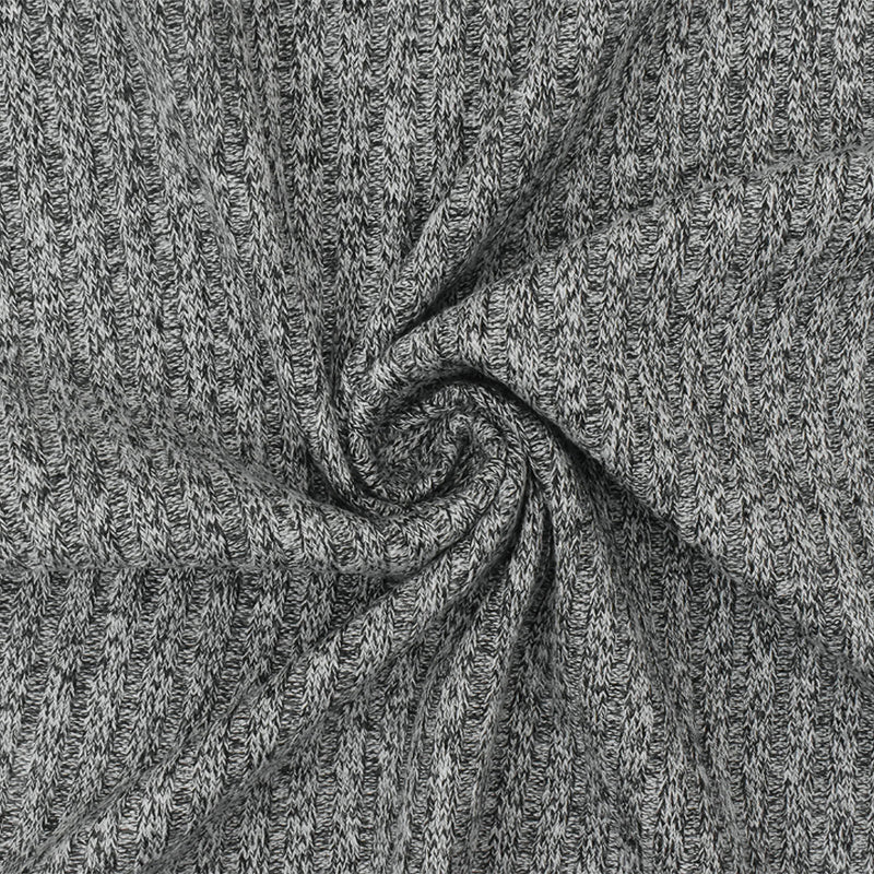 Light Gray-Off Black Texture Stretch 4x2 Rib Knit Fabric