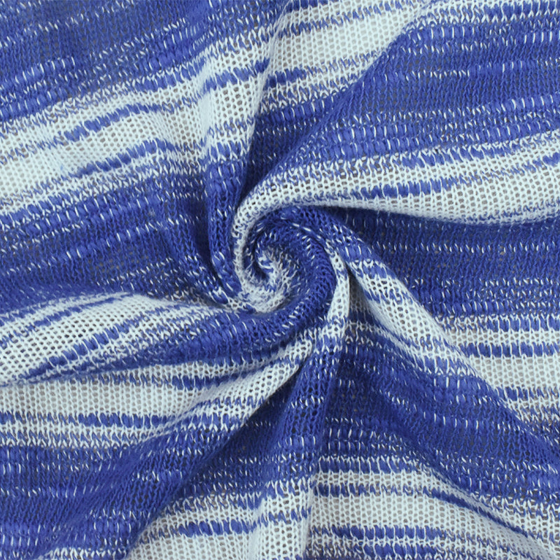 Cartoon Blue-White Slub Stripe Poly Rayon Jersey Knit Fabric