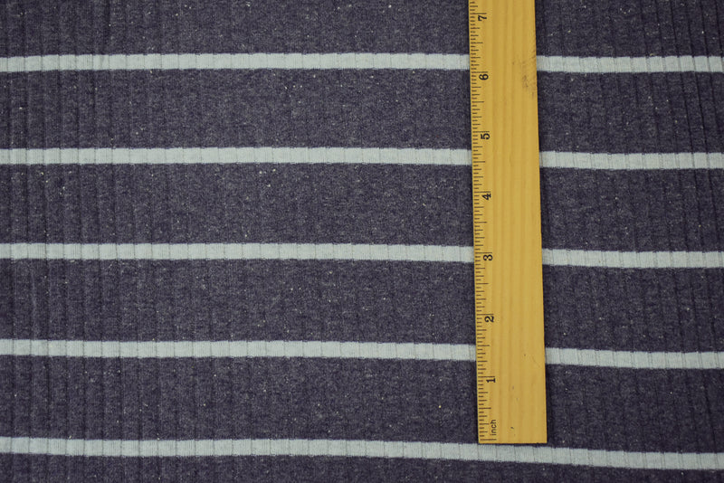 Dusty Blue-Gray Cotton-Poly Stretch Spandex Stripe Rib Knit Fabric