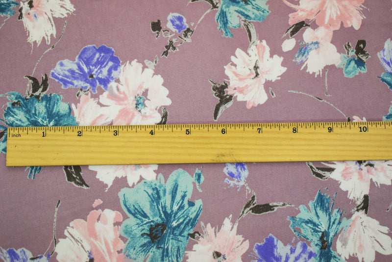 Mauve Purple-Blue-Multi Nylon Stretch Spandex Floral Printed ITY Knit Fabric