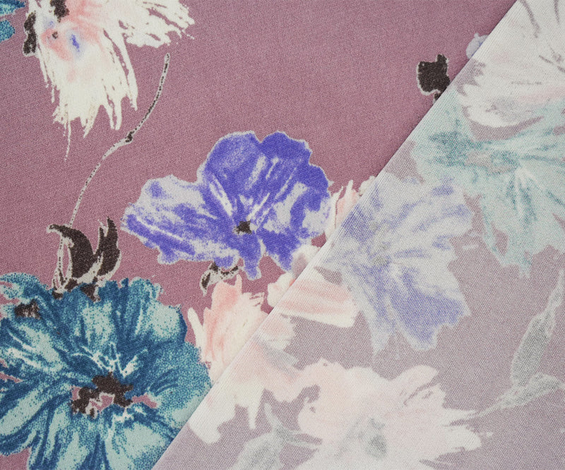 Mauve Purple-Blue-Multi Nylon Stretch Spandex Floral Printed ITY Knit Fabric