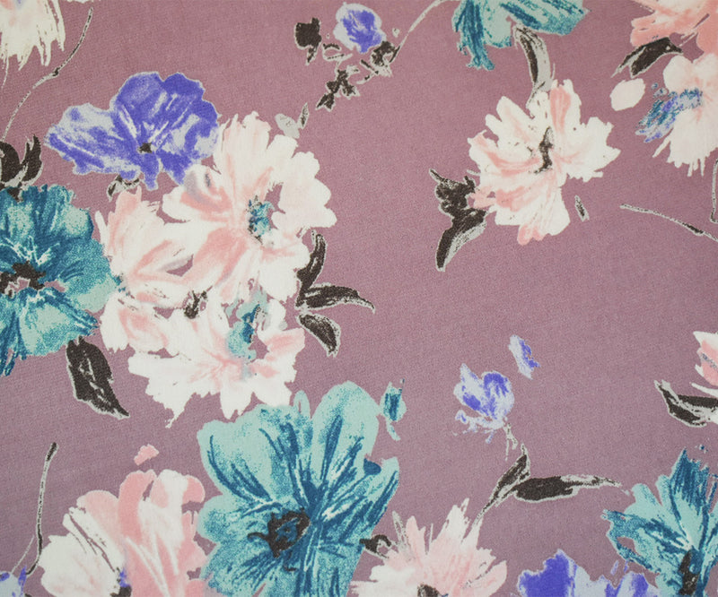 Mauve Purple-Blue-Multi Nylon Stretch Spandex Floral Printed ITY Knit Fabric
