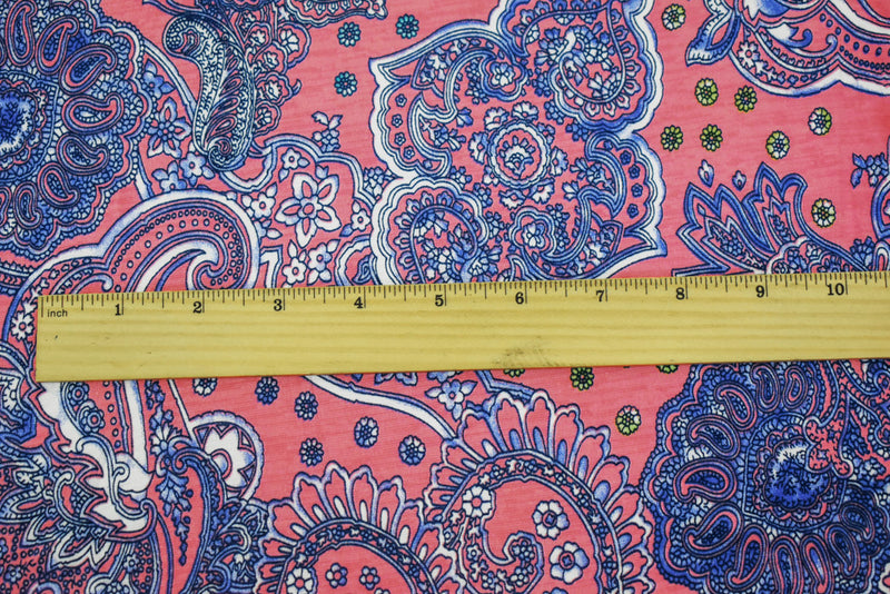 2 1/2 YD PC-Coral Pink-Blue-Multi Nylon Stretch Spandex Baroque Printed ITY Knit Fabric