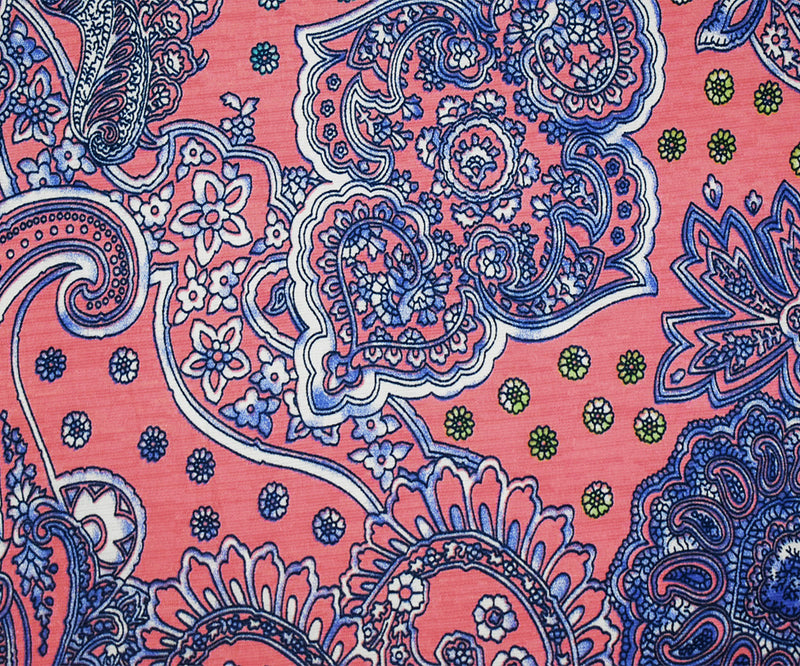 2 1/2 YD PC-Coral Pink-Blue-Multi Nylon Stretch Spandex Baroque Printed ITY Knit Fabric