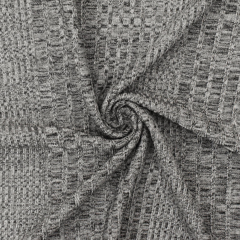 Moon Silver-Black Texture Stretch Poly 6x2 Rib Knit Fabric