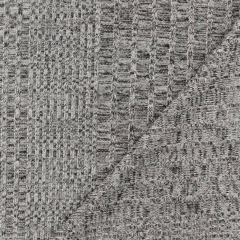 Moon Silver-Black Texture Stretch Poly 6x2 Rib Knit Fabric