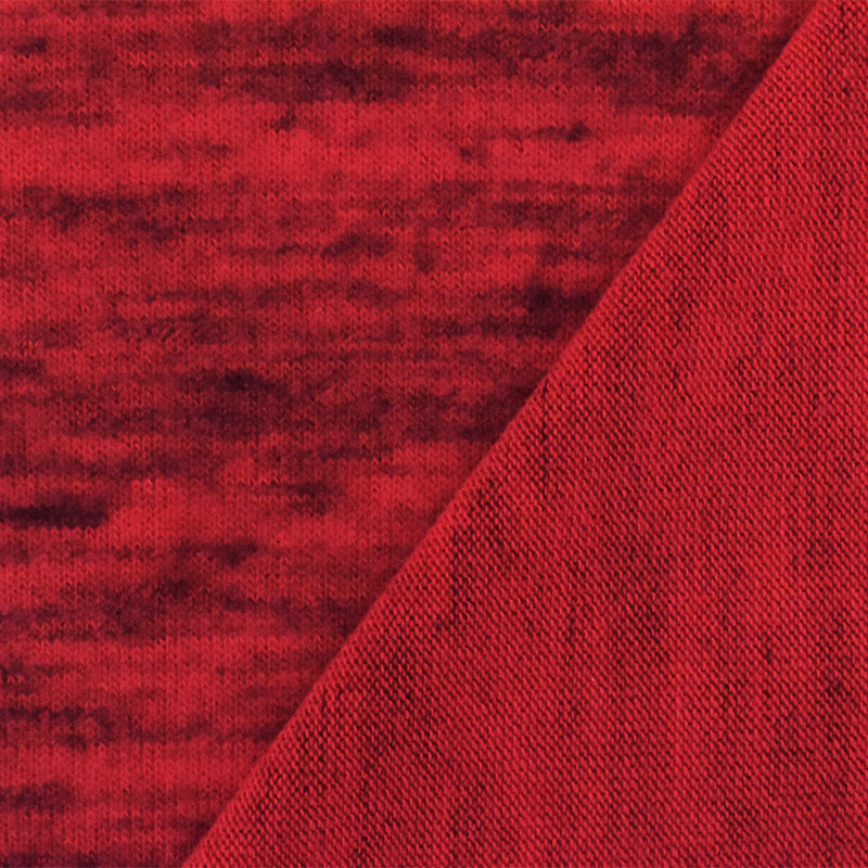 Red-Black Slub Stretch Rayon Blend Brushed Face Jersey Knit Fabric