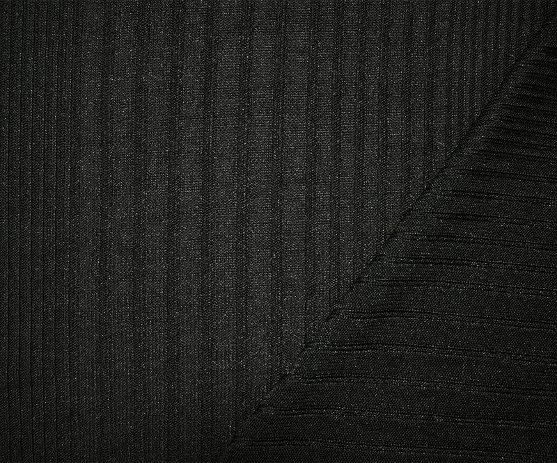2 3/4 YD PC-Black Poly Stretch Spandex Multi Rib Knit Fabric