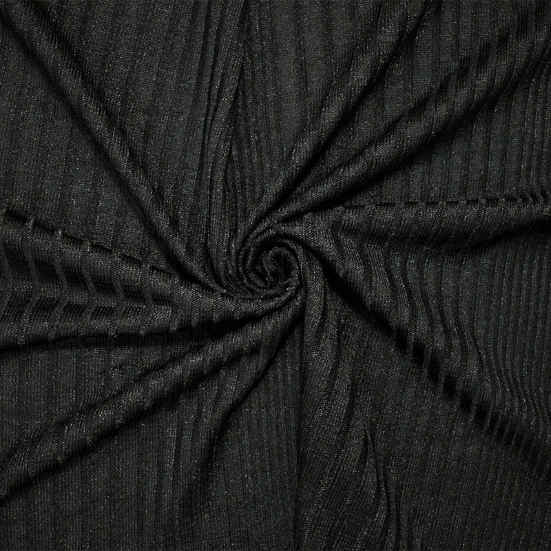 2 3/4 YD PC-Black Poly Stretch Spandex Multi Rib Knit Fabric