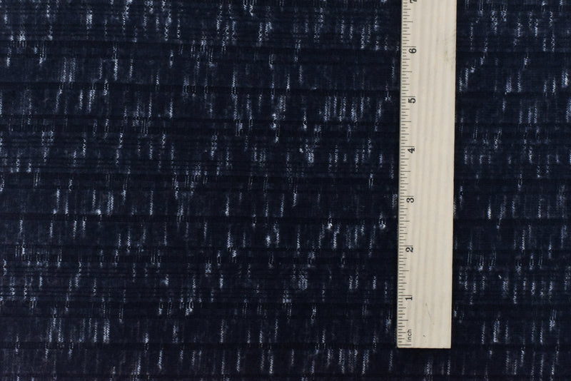 2 YD PC-Night Navy-White Slub Stretch Multi Rib Knit Fabric