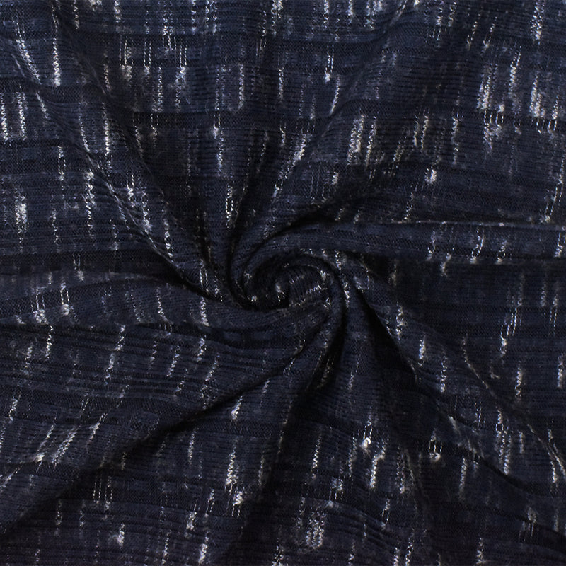 3 YD PC-Night Navy-White Slub Stretch Multi Rib Knit Fabric