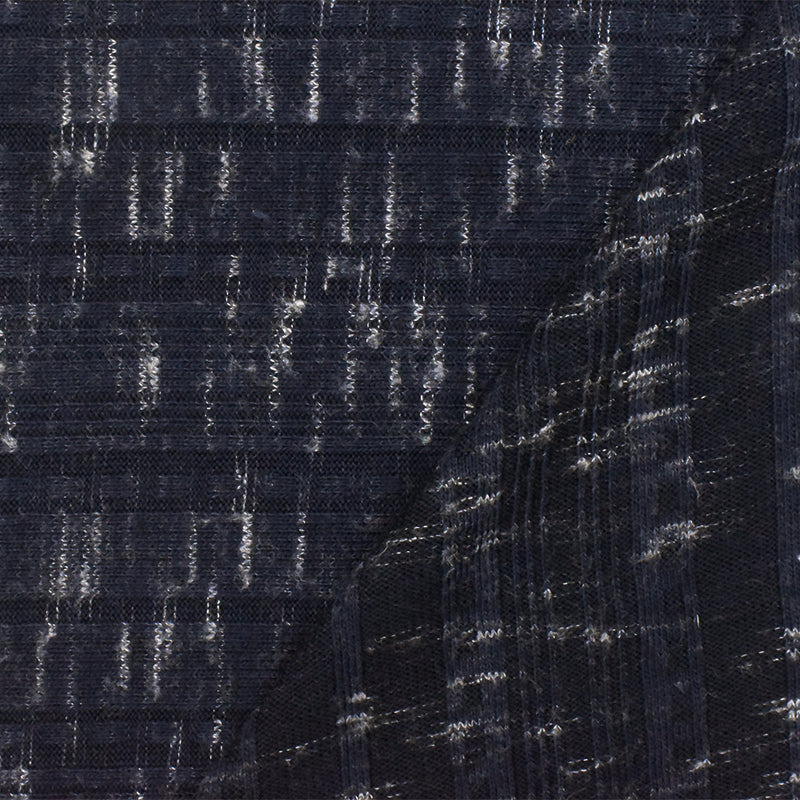 3 YD PC-Night Navy-White Slub Stretch Multi Rib Knit Fabric