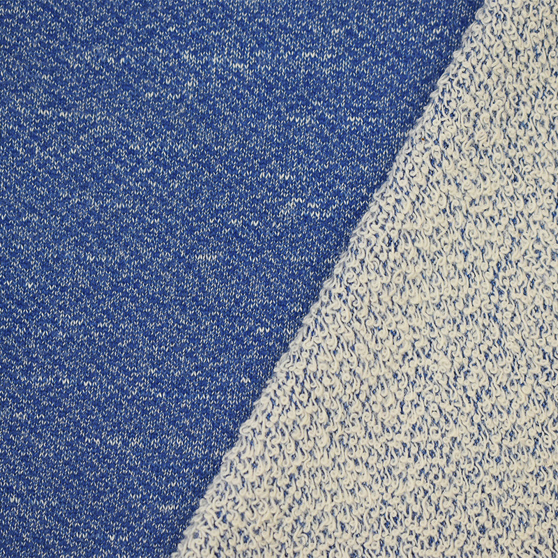 2 1/2 YD PC-Blue-White Cotton-Poly Stretch Spandex Texture French Terry Knit Fabric
