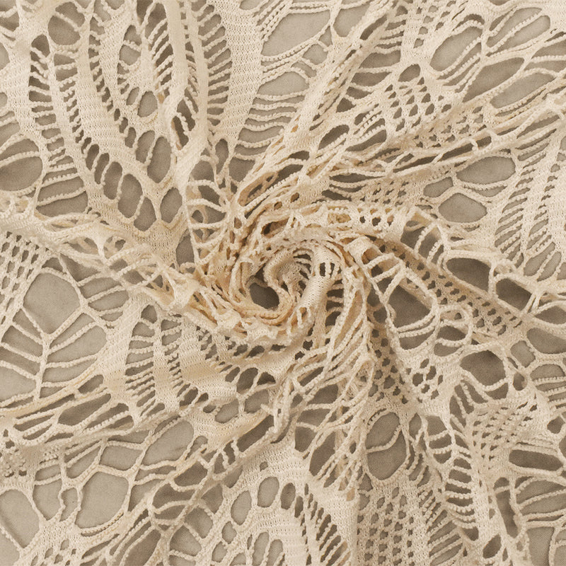 Beach Beige Abstract Pattern Stretch Poly Crochet Knit Fabric