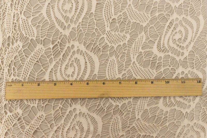 Beach Beige Abstract Pattern Stretch Poly Crochet Knit Fabric