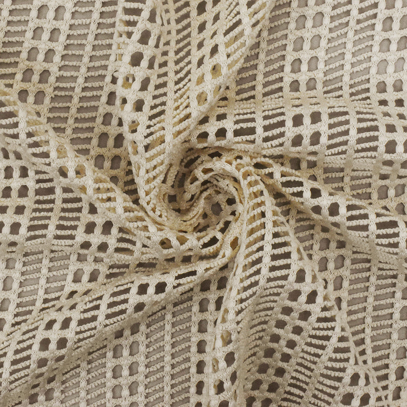 Light Beige Stripe Net-like Stretch Nylon Crochet Knit Fabric