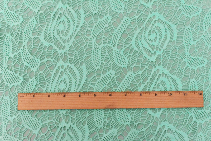Beachy Teal Abstract Stretch Poly Crochet Knit Fabric